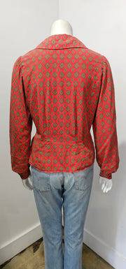 Vintage 70's Boho Hippy Red Foulard Longsleeve Bishop Sleeve Cotton Blouse