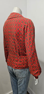 Vintage 70's Boho Hippy Red Foulard Longsleeve Bishop Sleeve Cotton Blouse
