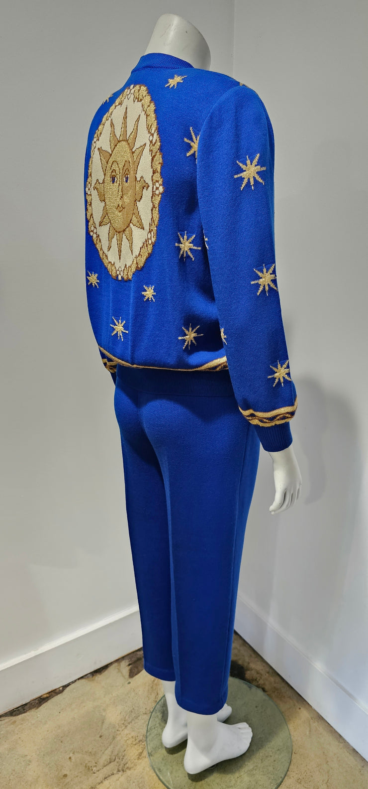 Vintage 00s Electric Blue Sun Star Gold Lurex 3 Piece Pant Set by St. John Sportswear Marie Gray