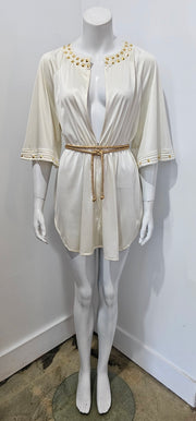 Vintage Upcycled 70's Ivory Gold Studded Rope Tie Tunic Mini by Vanity Fair