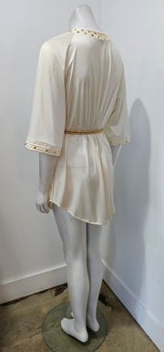 Vintage Upcycled 70's Ivory Gold Studded Rope Tie Tunic Mini by Vanity Fair