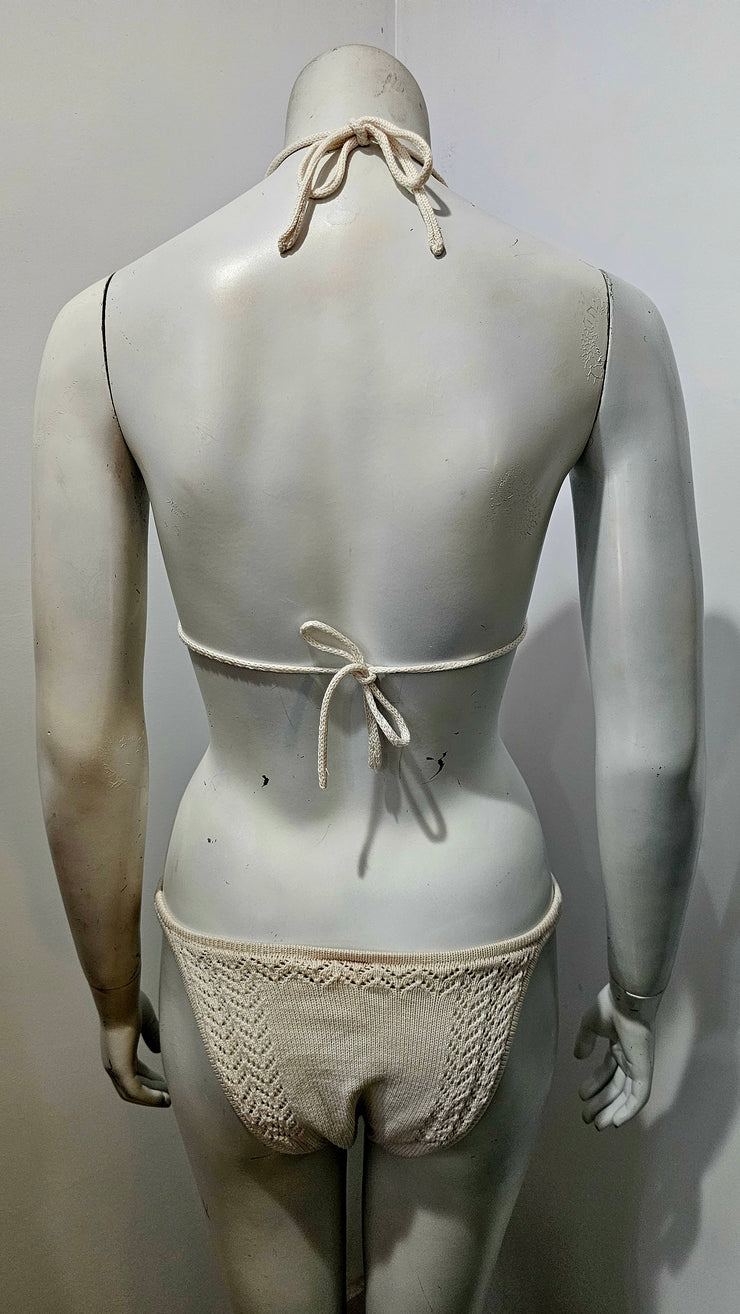 Vintage 70s White Knit String Bikini by Hot Shapes