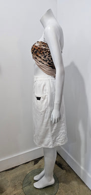 Vintage 90s White Designer To The Knee Denim Straight Skirt