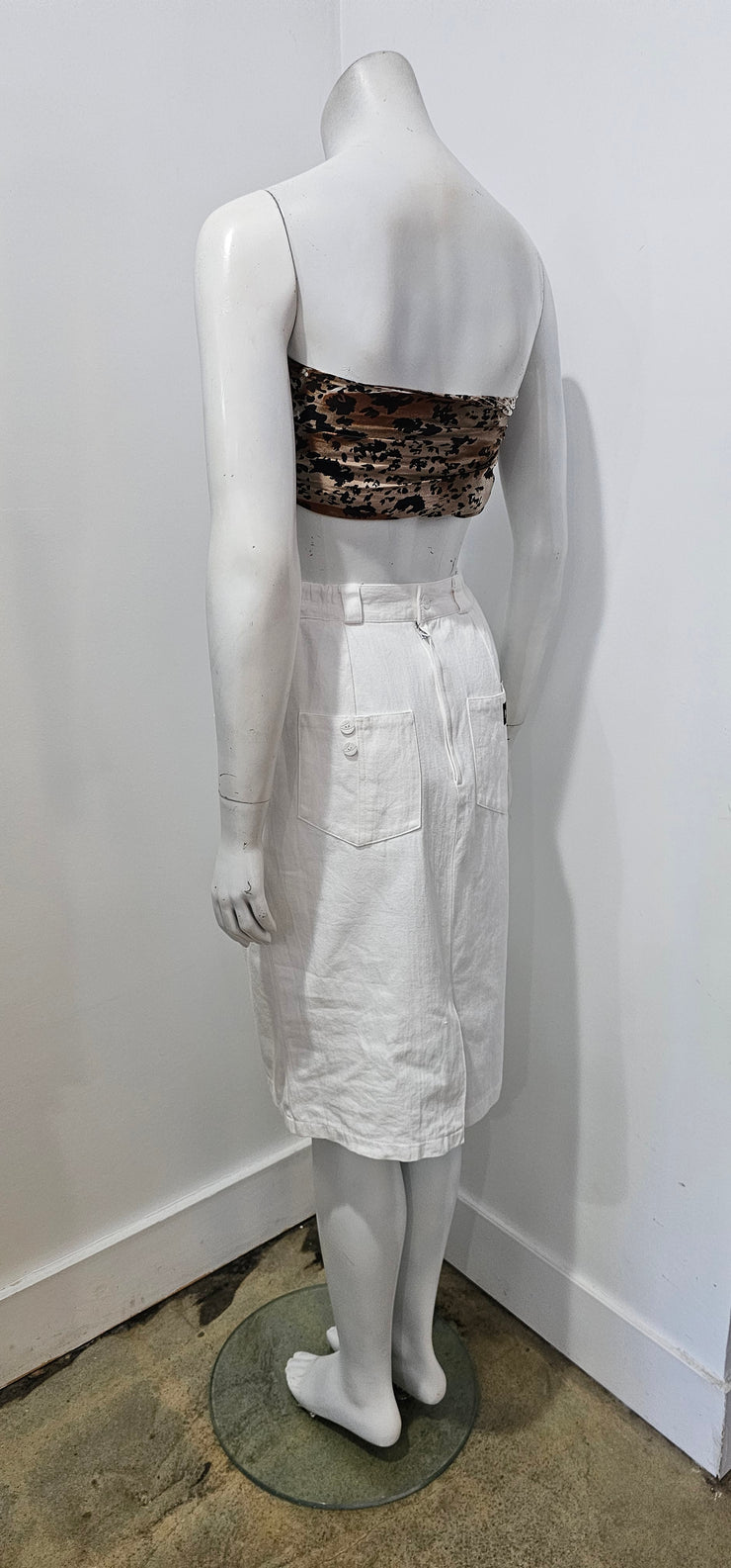 Vintage 90s White Designer To The Knee Denim Straight Skirt