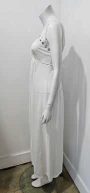 Vintage 70's Ivory Silver Lurex Dot Hollywood Glam Nightgown Negligee