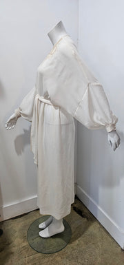 Vintage 80s Cream Embroidered Dolman Blouson Sleeve Georgette Midi Dress