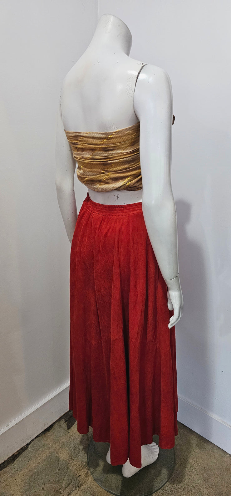 Vintage 90s Red Butter Soft Suede Full Sweep Midi Skirt