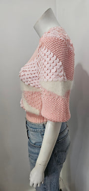 Vintage Pink Beaded Sequin Pearl Angora V Neck Sweater by Nannell