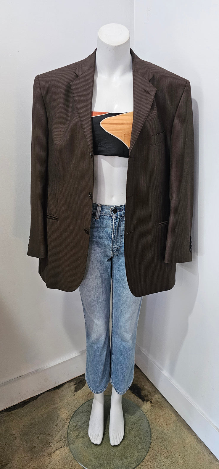 Vintage 80s Brown Stripe His Hers Oversized Blazer by Pierre Cardin