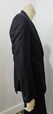 Midnight Blue Shadow Stripe Peak Lapel Slim Fit Two Button Wool Blazer by Calvin Klein