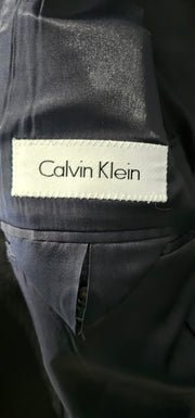 Midnight Blue Shadow Stripe Peak Lapel Slim Fit Two Button Wool Blazer by Calvin Klein