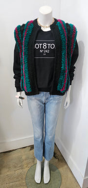 Vintage 80s Shag Burgundy Green Black Stripe Ball Yarn Knit Vest by Jocye