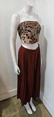 Vintage 80s Cinnamon Brown Wide Leg Pleated Palazzo Pants Made in France