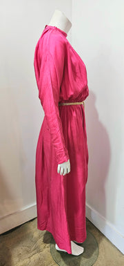 Vintage 90s Raspberry Pink High Neck Tulip Slit Dolman Maxi Dress