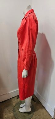 Vintage 80s Avant Garde Imperial Red Military Dolman Shift Midi Dress by Kenar