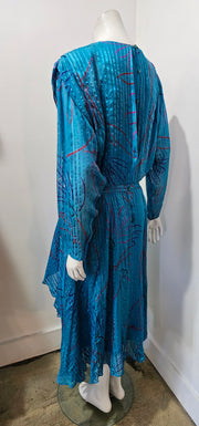 Vintage 70's Glam Abstract Floral Lurex Stripe Silk Georgette Midi Dress by The Silk Farm