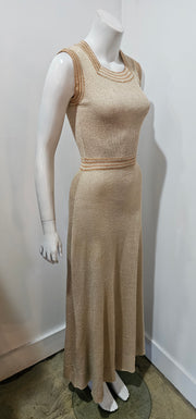 Vintage 70s Hollywood Glam Lurex Metallic Shimmery Gold Wiggle Bodycon Maxi Dress