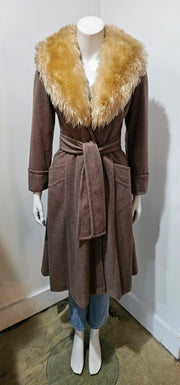 Vintage 70's Hollwood Glam Boho Hippy Plush Faux Fur Soft Felted Wool Duster Jacket Coat