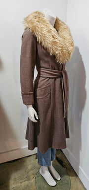 Vintage 70's Hollwood Glam Boho Hippy Plush Faux Fur Soft Felted Wool Duster Jacket Coat