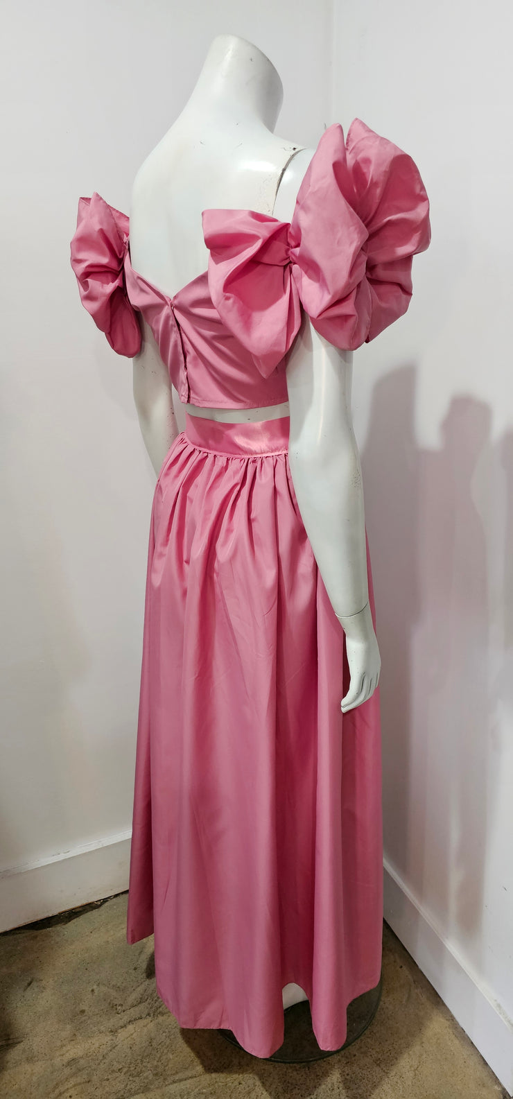 Vintage Upcycled 80s Pink Pouf Shoulder Crop Top Slit Maxi Skirt Set STORE242 Vintage Upcycled 80s Pink Pouf Shoulder Crop Top Slit Maxi Skirt Set STORE242