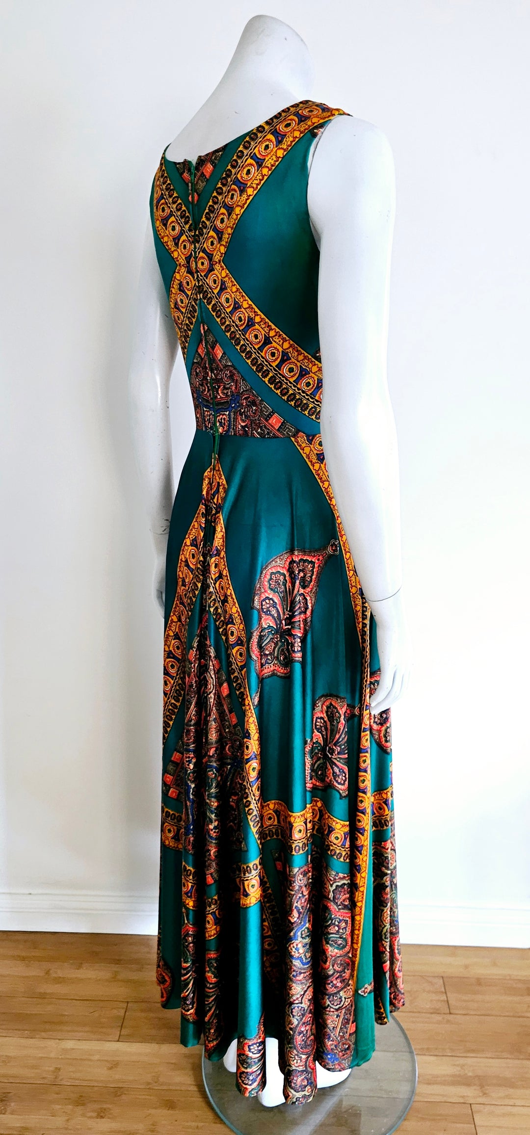 Vintage 60's Teal Scarf Print Boho Hippy Psychedelic Full Sweep Maxi STORE242 Vintage 60's Teal Scarf Print Boho Hippy Psychedelic Full Sweep Maxi STORE242