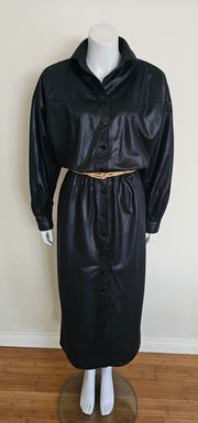 Vintage 70s Black Shiny Western Cowgirl Rodeo Maxi Dress