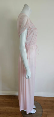 Vintage 80's Pink Lace Boho Button Front Duster Nightgown by Jolie Two M