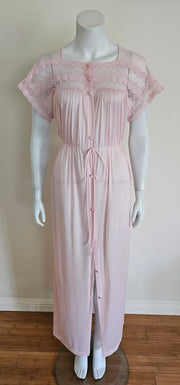 Vintage 80's Pink Lace Boho Button Front Duster Nightgown by Jolie Two M