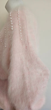 Vintage 80's Pink Angora Pearl Rhinestone Dolman Sweater by Christine Phillipe