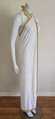 Vintage 70s Grecian Goddess Gold Cover Up Pareo Sarong Halter Wrap Maxi Dress