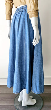 Vintage 80s Denim Faux Wrap Side Tie Midi Slit Skirt