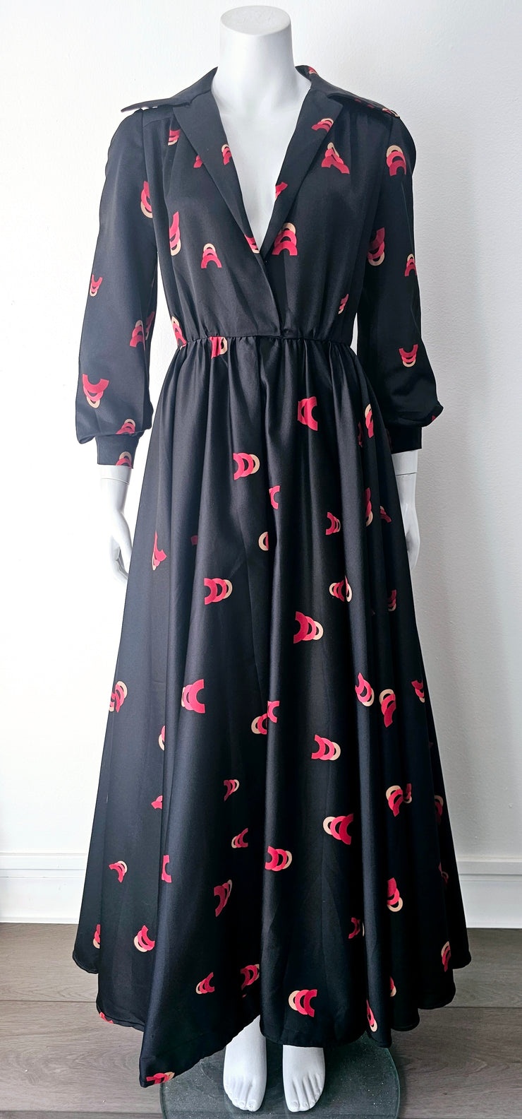 Vintage 70s Hollywood Glam Abstract Full Sweep Maxi Dress Gown