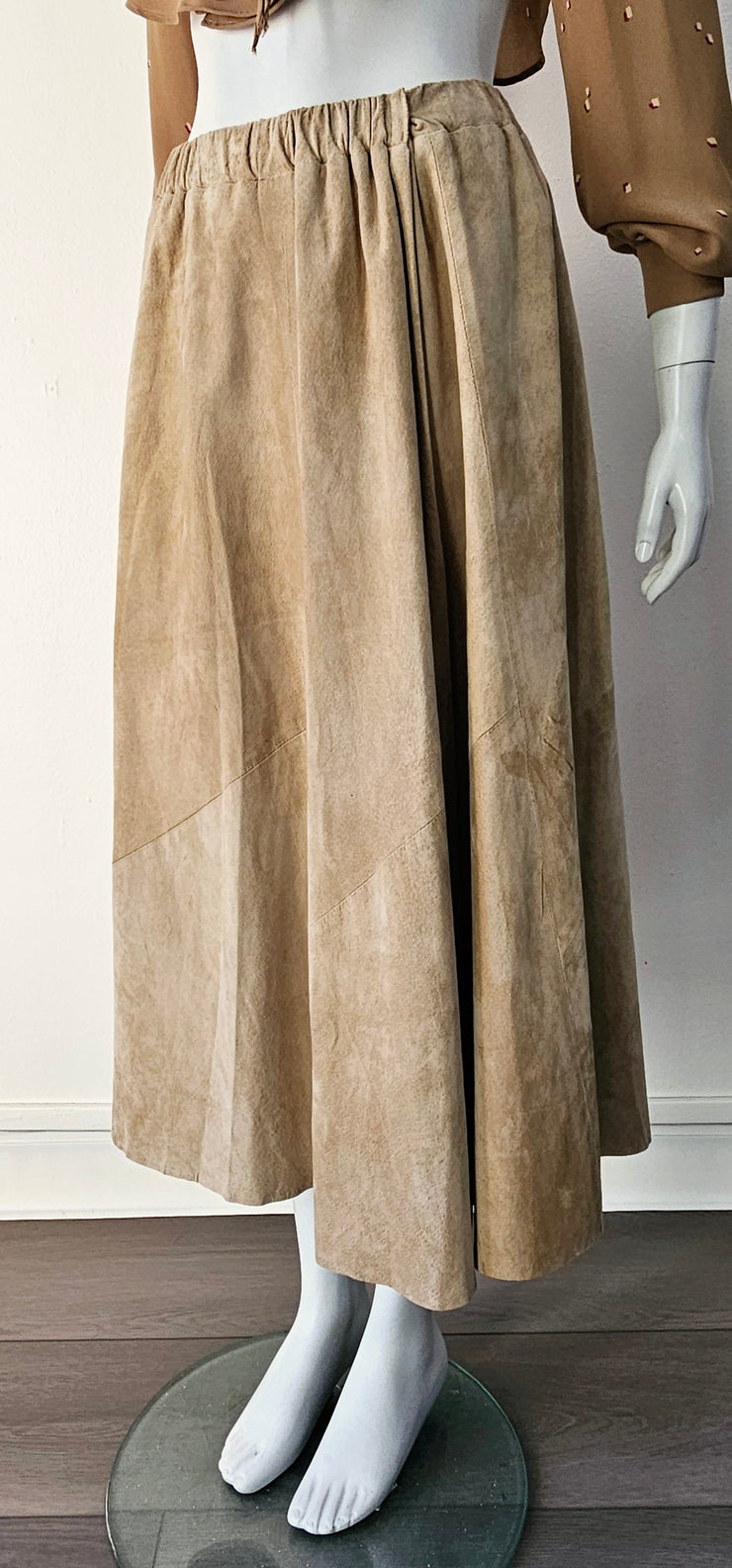 Vintage 80s Nude Suede Faux Wrap Midi Slit Skirt