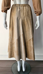 Vintage 80s Nude Suede Faux Wrap Midi Slit Skirt