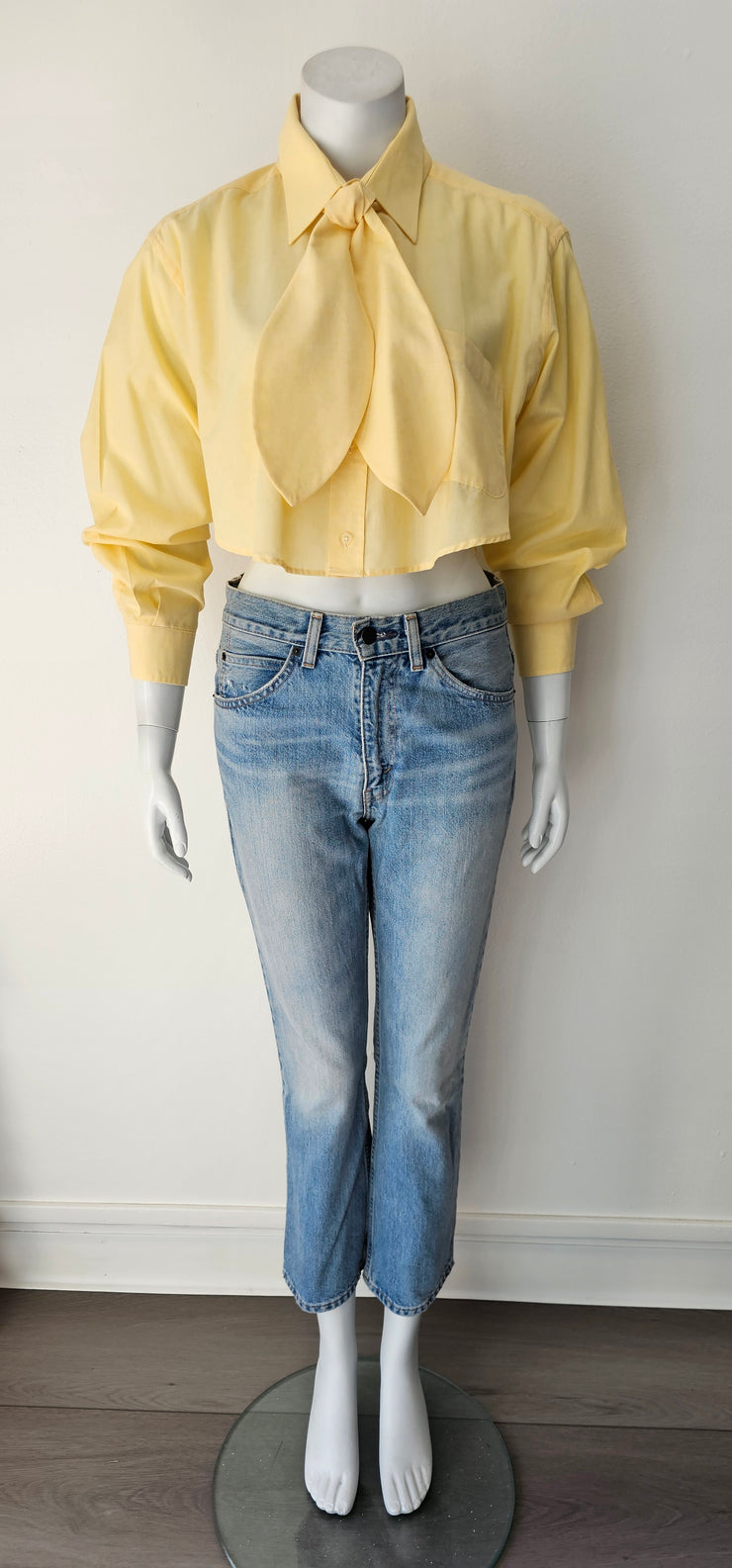 Vintage Upcycled 90s Boyfriend Tie Shirt Tail Crop Shirt