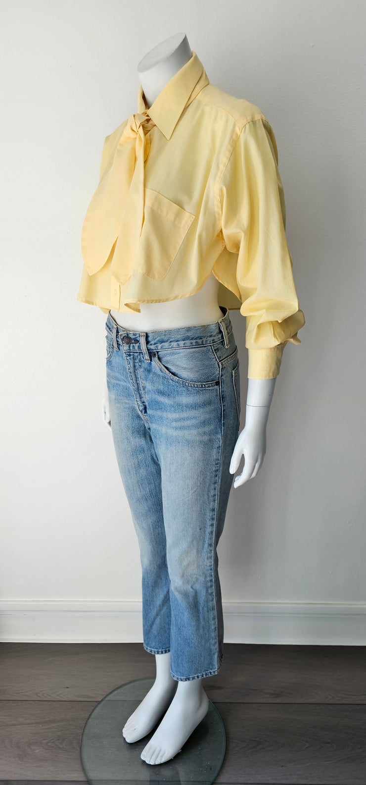 Vintage Upcycled 90s Boyfriend Tie Shirt Tail Crop Shirt