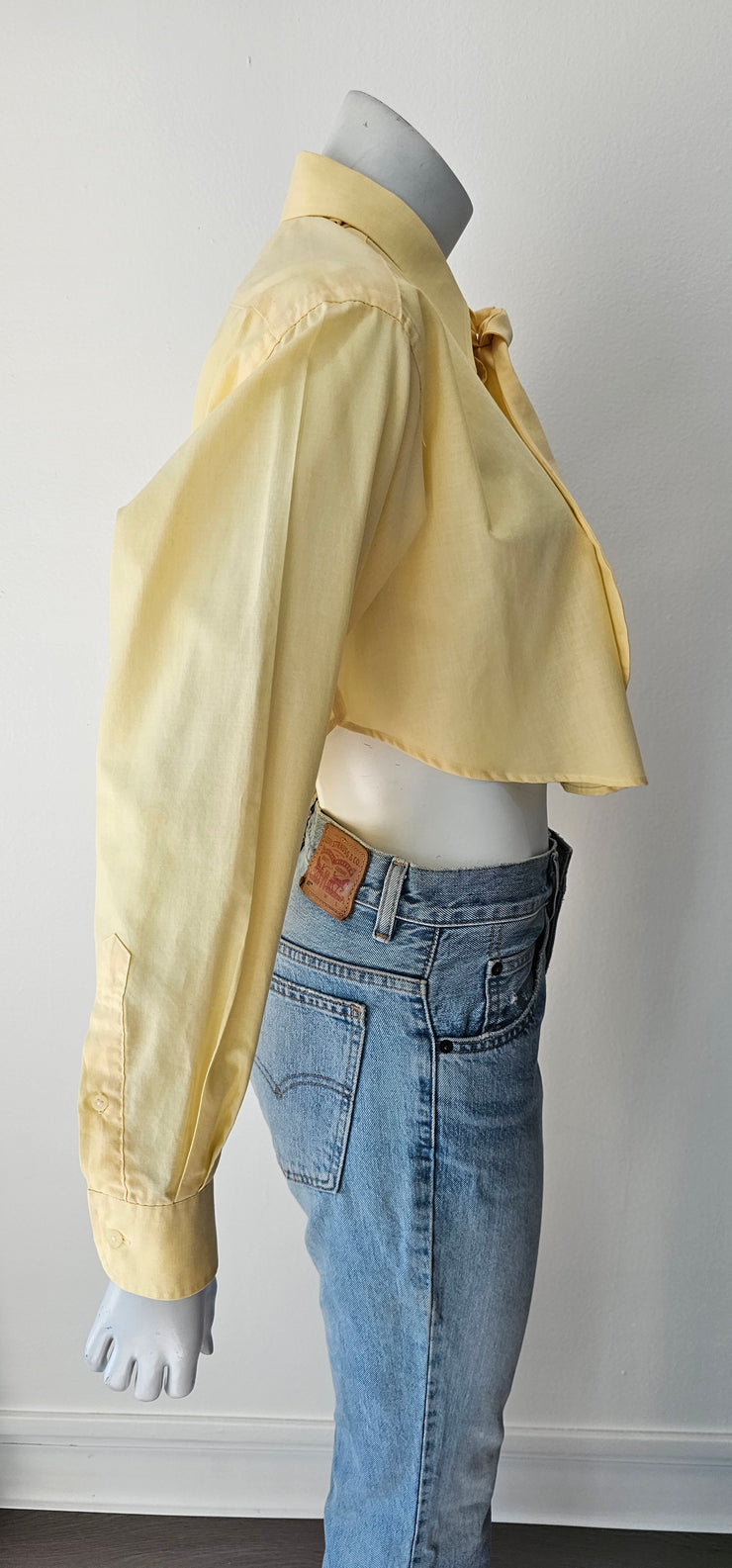 Vintage Upcycled 90s Boyfriend Tie Shirt Tail Crop Shirt