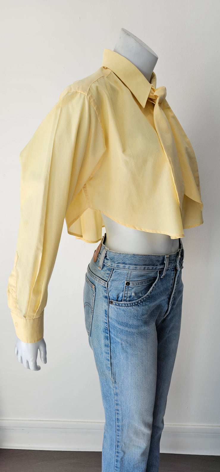 Vintage Upcycled 90s Boyfriend Tie Shirt Tail Crop Shirt