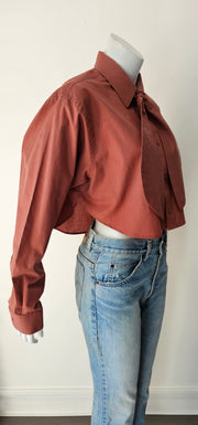 Vintage Upcycled 90s Boyfriend Tie Shirt Tail Crop Shirt