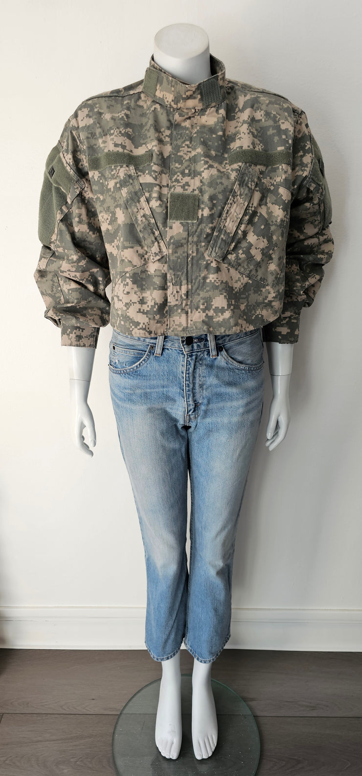 Vintage Upcycled Genuine US Army Military Troops Field Jacket BDU Digital ACU Camo Crop