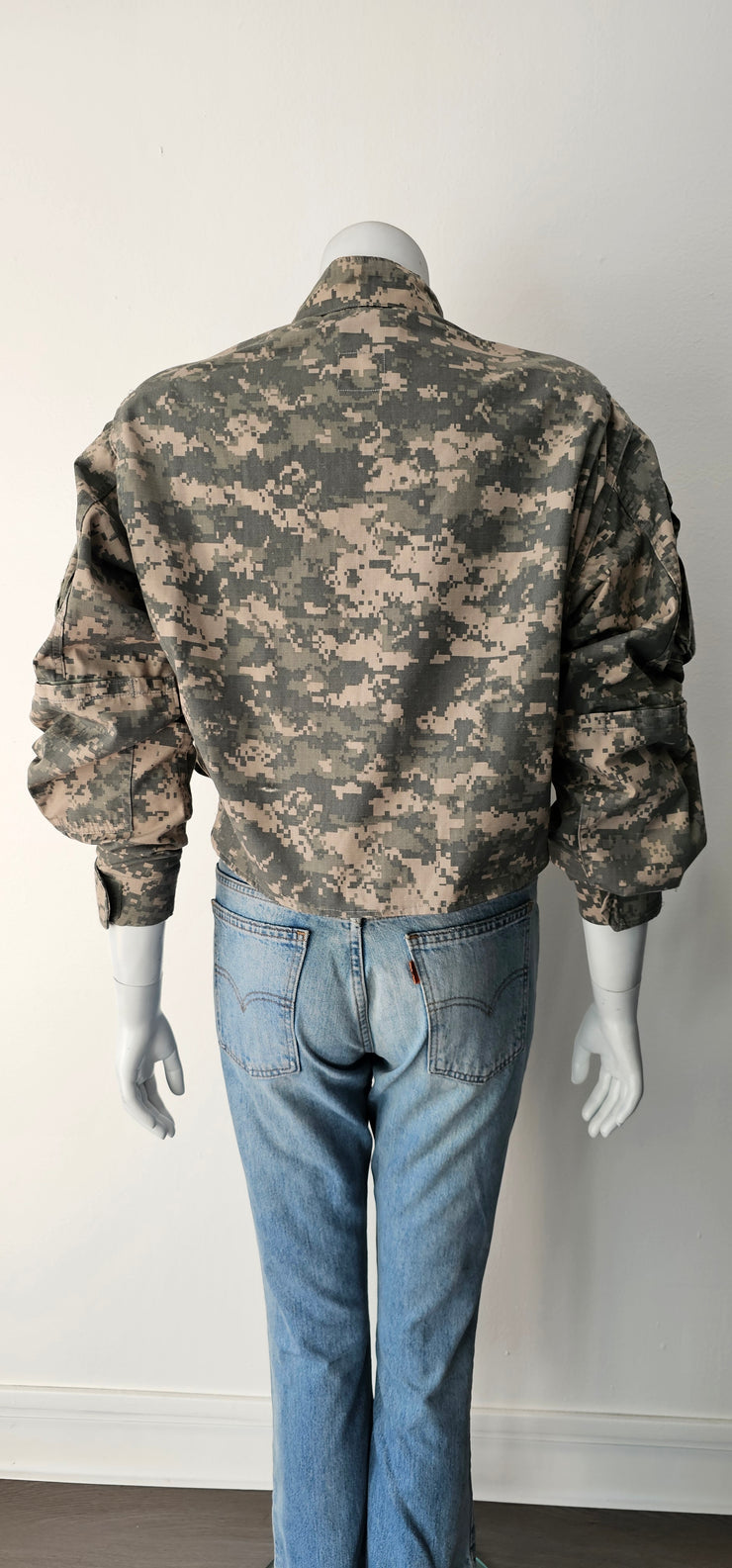 Vintage Upcycled Genuine US Army Military Troops Field Jacket BDU Digital ACU Camo Crop