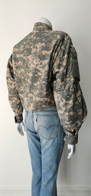 Vintage Upcycled Genuine US Army Military Troops Field Jacket BDU Digital ACU Camo Crop