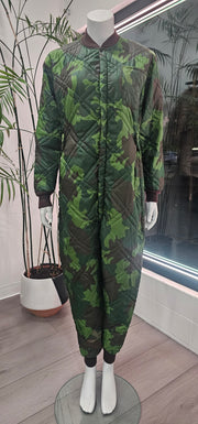 Vintage Quilted Nylon Camouflage Loose Fitted Hunting Jumpsuit