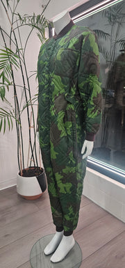 Vintage Quilted Nylon Camouflage Loose Fitted Hunting Jumpsuit