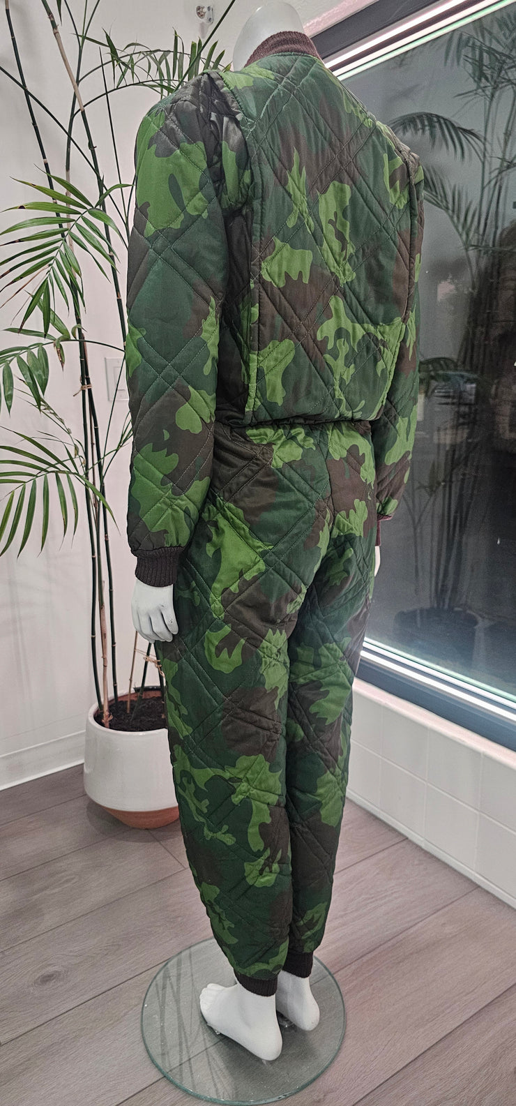 Vintage Quilted Nylon Camouflage Loose Fitted Hunting Jumpsuit