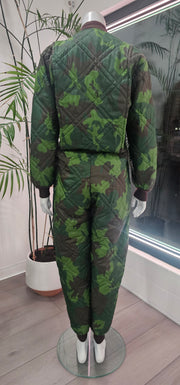 Vintage Quilted Nylon Camouflage Loose Fitted Hunting Jumpsuit