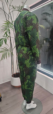 Vintage Quilted Nylon Camouflage Loose Fitted Hunting Jumpsuit