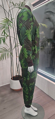 Vintage Quilted Nylon Camouflage Loose Fitted Hunting Jumpsuit