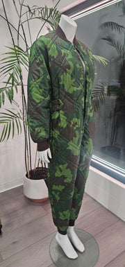 Vintage Quilted Nylon Camouflage Loose Fitted Hunting Jumpsuit