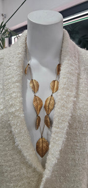 Vintage 70’S Gold-tone Long Leaf Rope Necklace 29.5"